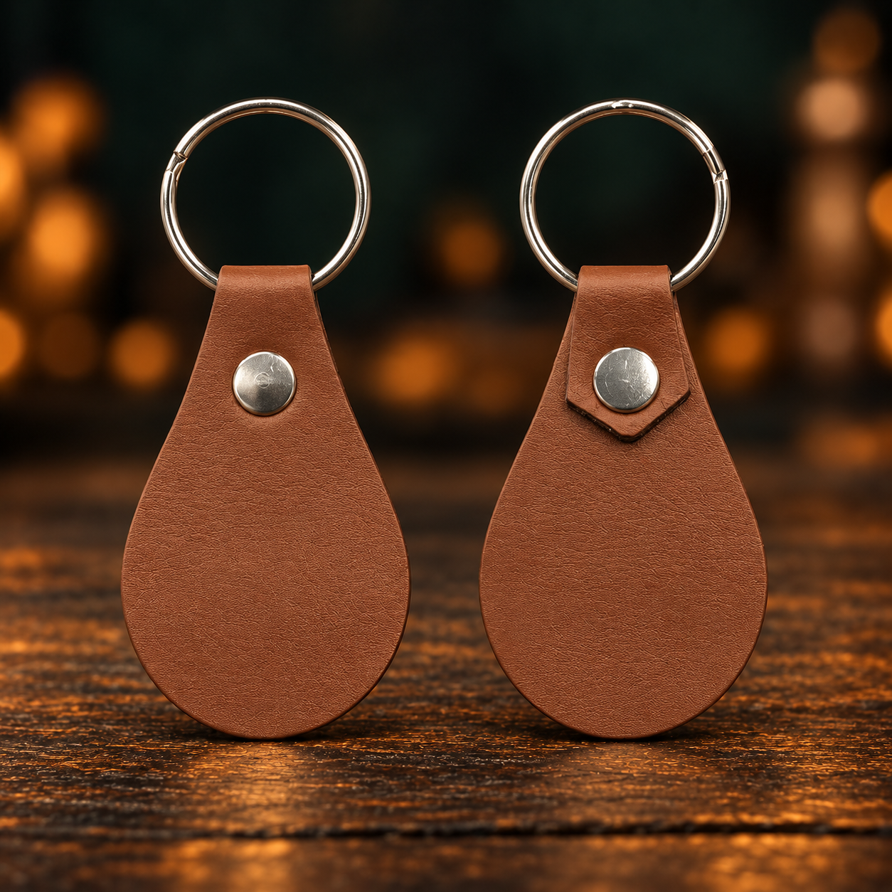 Custom engraved brown keychain tags by Emberline