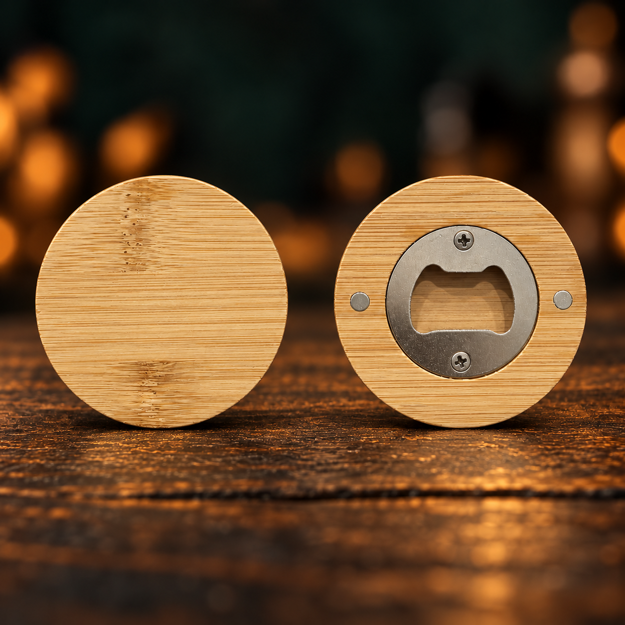 Custom engraved wood magnetic bottle openers by Emberline
