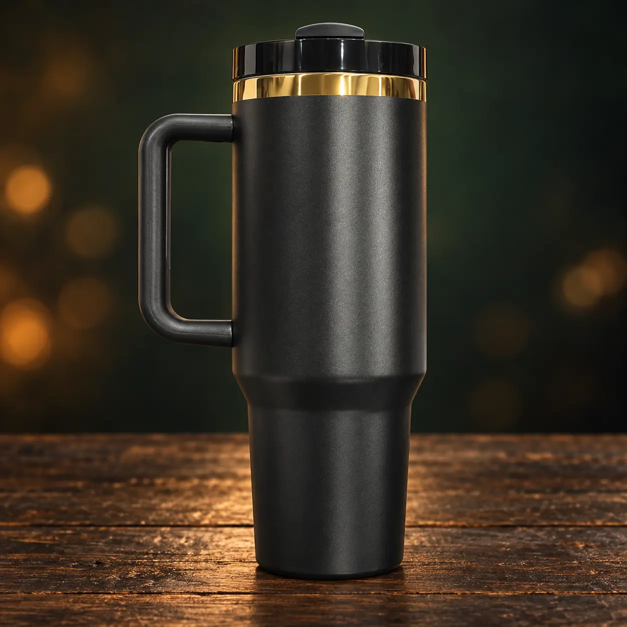 Engraved 40 oz black & gold tumbler by Emberline